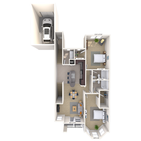 Floor plan for 2 beds, 2 baths, 1116 sqft