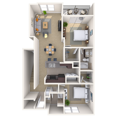 Floor plan for 2 beds, 2 baths, 1293 sqft