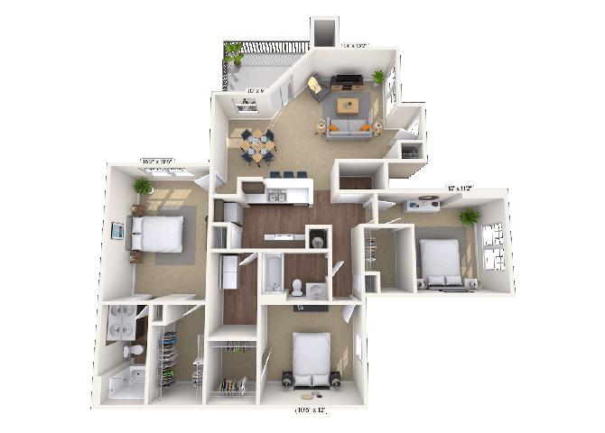 Floor plan for 3 beds, 2 baths, 1425 sqft