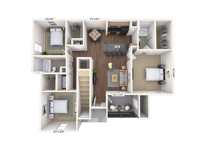 Floor plan for 3 beds, 2 baths, 1469 sqft