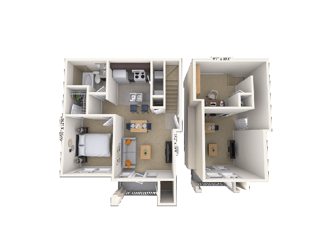 Floor plan for 1 bed, 1 bath, 750 sqft