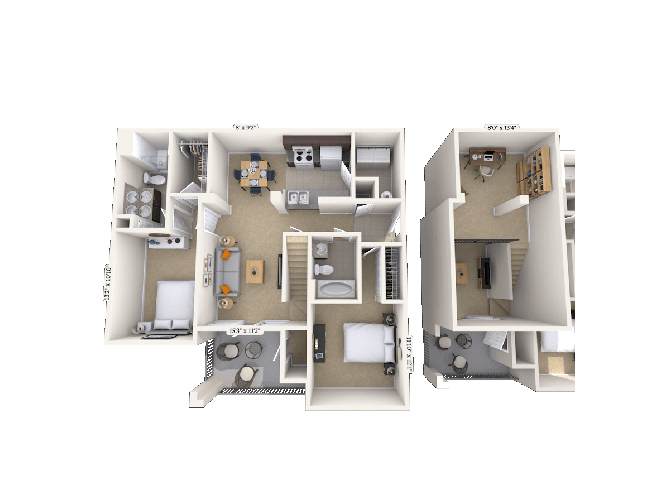 Floor plan for 2 beds, 2 baths, 1150 sqft
