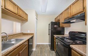 Jacksonville apartment for rent - a kitchen with a stove refrigerator and sink