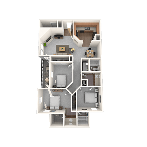 Floor plan for 3 beds, 2 baths, 1250 sqft