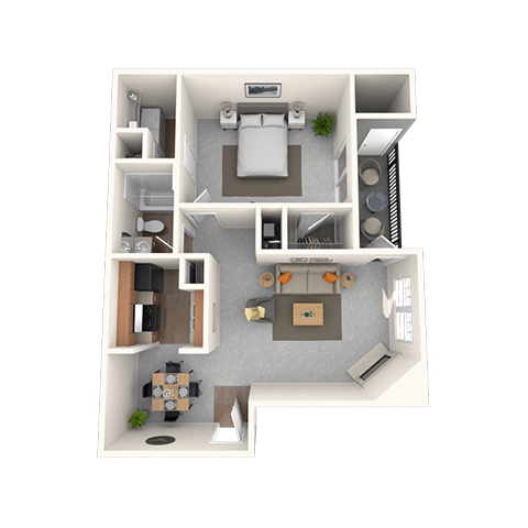 Floor plan for 1 bed, 1 bath, 800 sqft