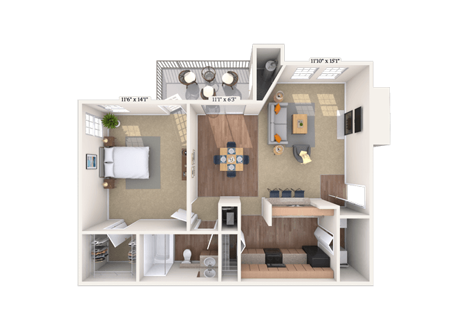 Floor plan for 1 bed, 1 bath, 793 sqft
