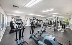Jacksonville apartment for rent - a gym with various cardio machines and weights