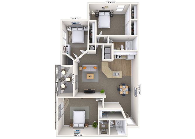 Floor plan for 3 beds, 2 baths, 1338 sqft