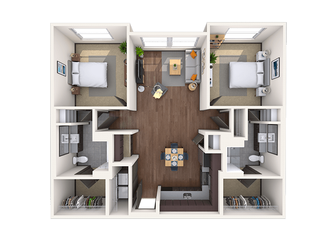 Floor plan for 2 beds, 2 baths, 1097 sqft