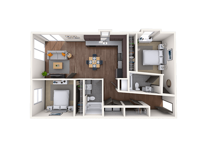 Floor plan for 2 beds, 2 baths, 1071 sqft