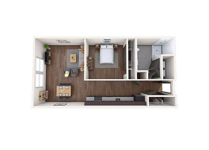Floor plan for studio, 1 bath, 701 sqft