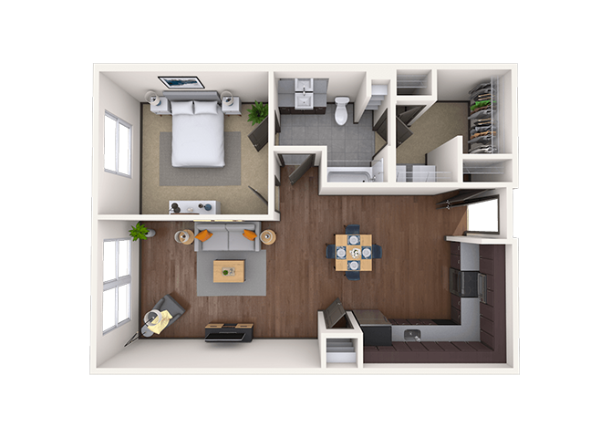 Floor plan for 1 bed, 1 bath, 862 sqft