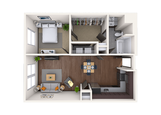 Floor plan for 1 bed, 1 bath, 787 sqft