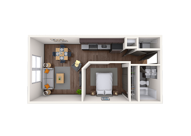 Floor plan for studio, 1 bath, 618 sqft
