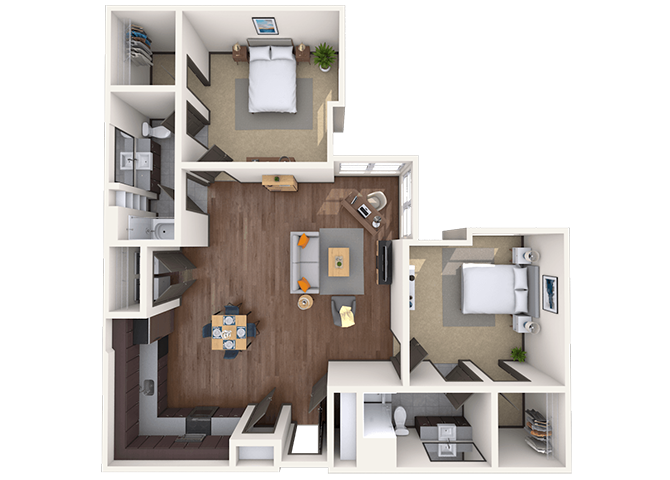 Floor plan for 2 beds, 2 baths, 1204 sqft