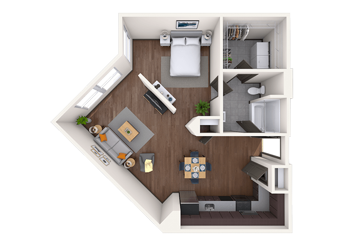Floor plan for 1 bed, 1 bath, 854 sqft
