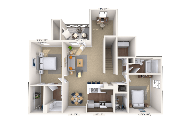 Floor plan for 2 beds, 2 baths, 1286 sqft