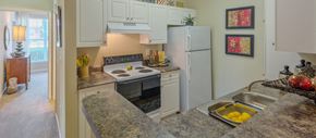 Charlotte apartment for rent - a kitchen with white appliances and granite counter tops