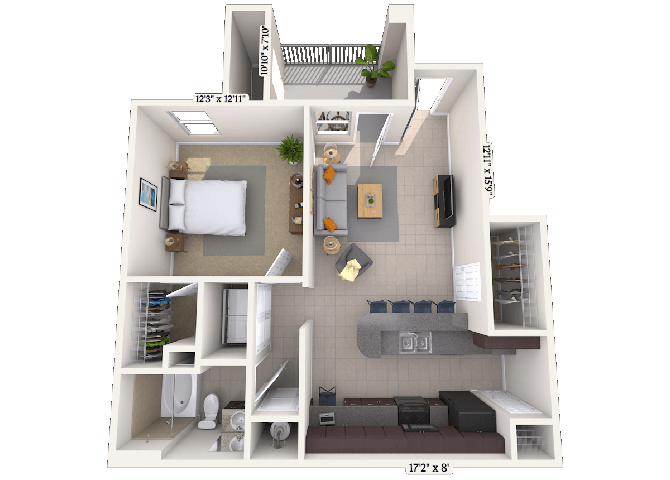 Floor plan for 1 bed, 1 bath, 759 sqft