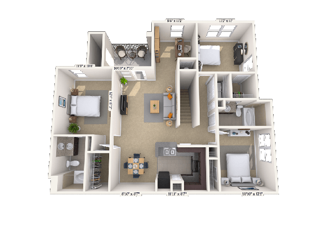 Floor plan for 3 beds, 2 baths, 1410 sqft