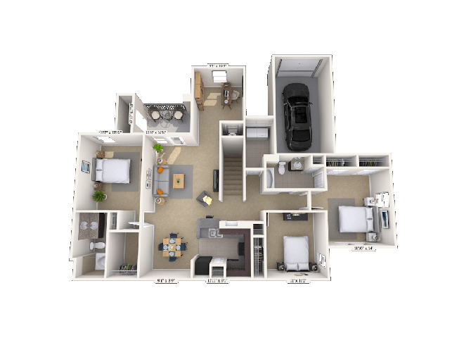 Floor plan for 3 beds, 2 baths, 1523 sqft