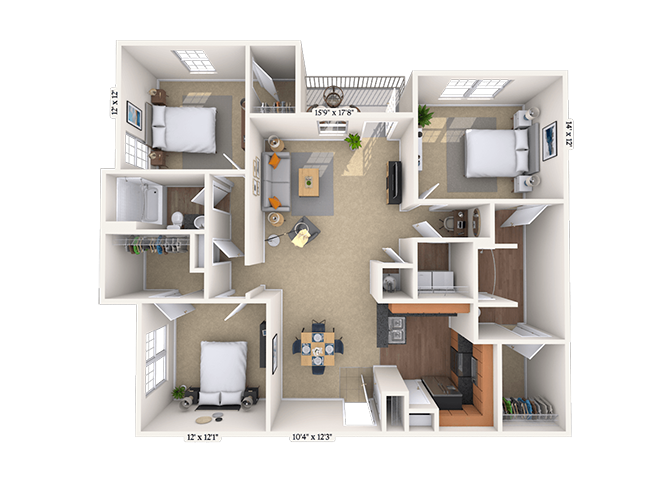Floor plan for 3 beds, 2 baths, 1479 sqft