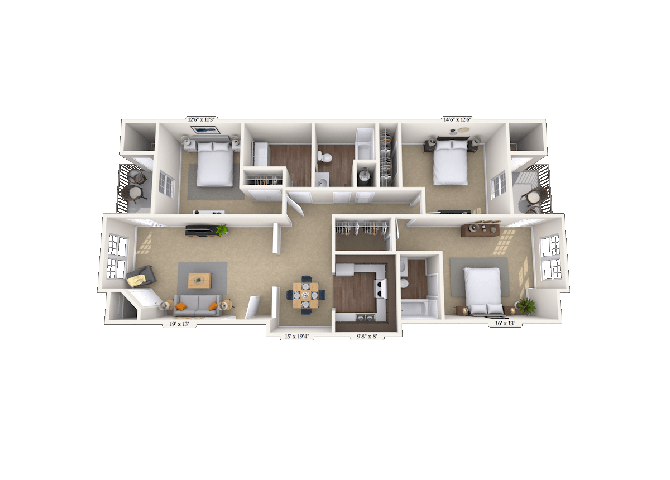 Floor plan for 3 beds, 2 baths, 1526 sqft