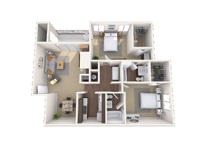 Floor plan for 2 beds, 2 baths, 1097 sqft