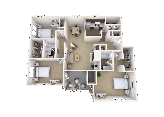 Floor plan for 3 beds, 2 baths, 1466 sqft