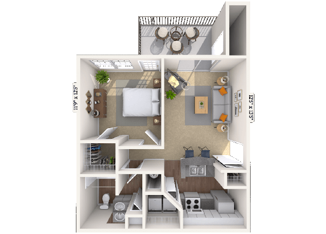 Floor plan for 1 bed, 1 bath, 800 sqft