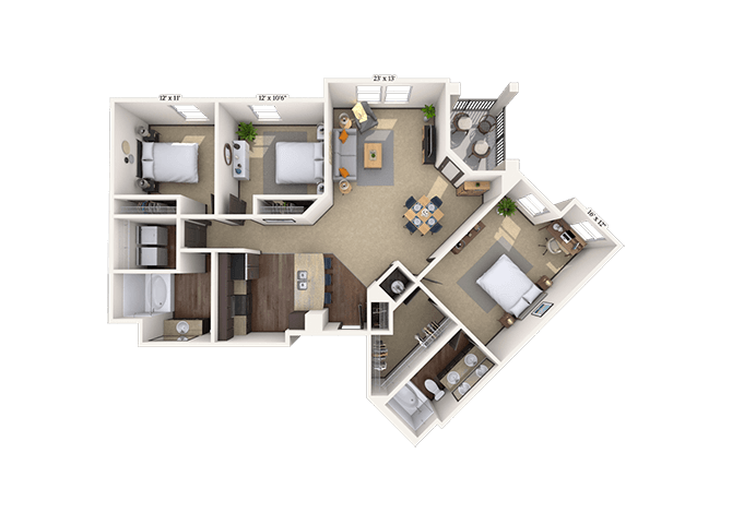 Floor plan for 3 beds, 2 baths, 1426 sqft