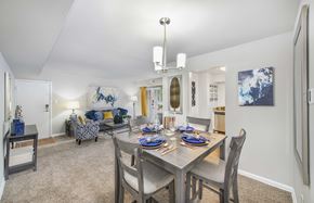 Fredericksburg apartment for rent - A dining room with a table set for a meal.