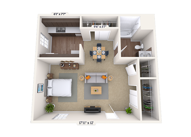 Floor plan for studio, 1 bath, 408 sqft