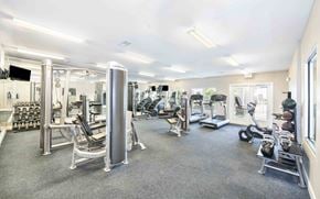 Fredericksburg apartment for rent - A well-equipped gym with various exercise machines and weights.