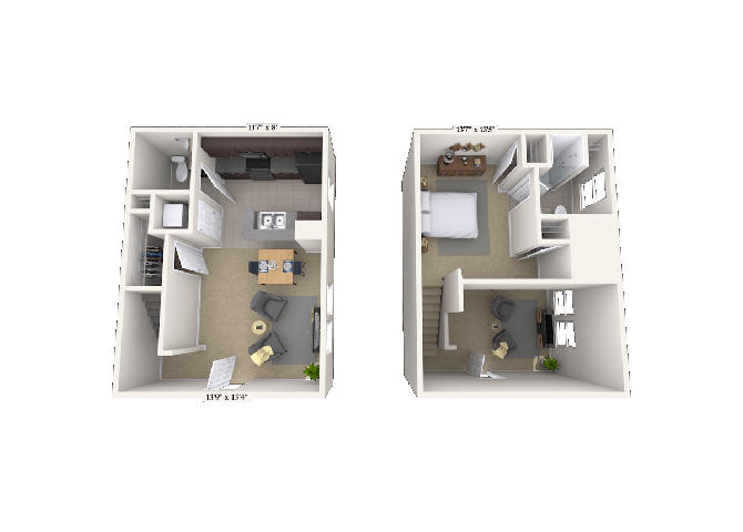 Floor plan for 1 bed, 1 bath, 770 sqft