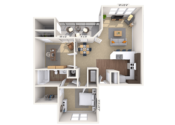 Floor plan for 1 bed, 1 bath, 924 sqft