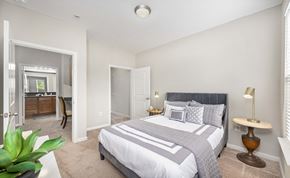 Matthews apartment for rent - A bedroom with a large bed and a plant on the table.