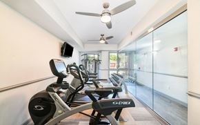 Charlotte apartment for rent - a gym with exercise machines and a ceiling fan