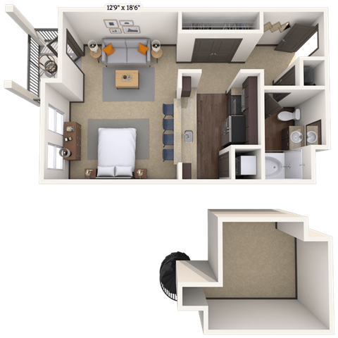 Floor plan for studio, 1 bath, 692 sqft