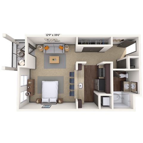 Floor plan for studio, 1 bath, 550 sqft