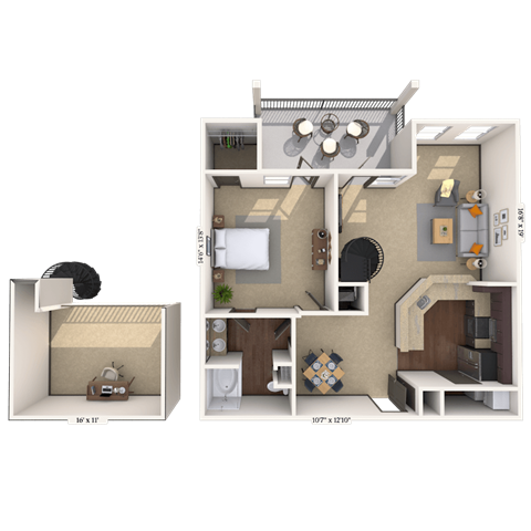 Floor plan for 1 bed, 1 bath, 1095 sqft