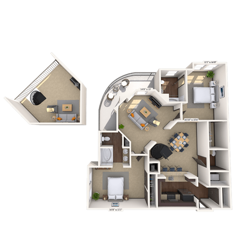 Floor plan for 2 beds, 2.5 baths, 1460 sqft