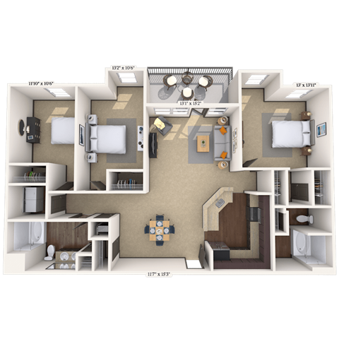 Floor plan for 3 beds, 2 baths, 1438 sqft
