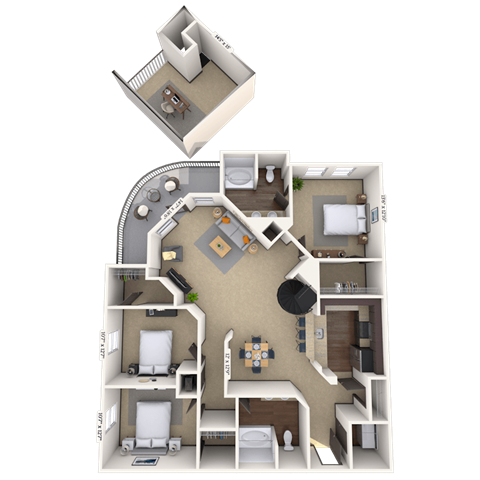 Floor plan for 3 beds, 2 baths, 1713 sqft