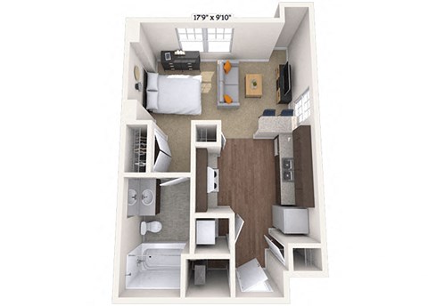 Floor plan for studio, 1 bath, 446 sqft