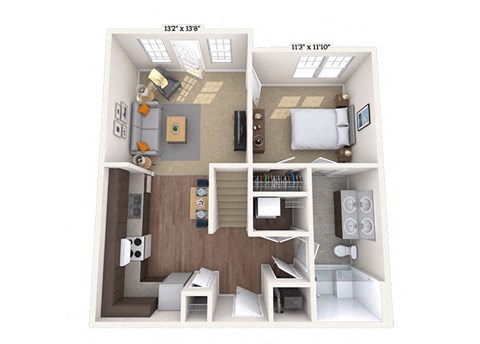 Floor plan for 1 bed, 1 bath, 686 sqft