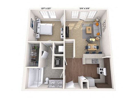 Floor plan for 1 bed, 1 bath, 1001 sqft