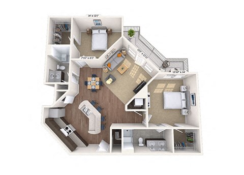 Floor plan for 2 beds, 2 baths, 1209 sqft