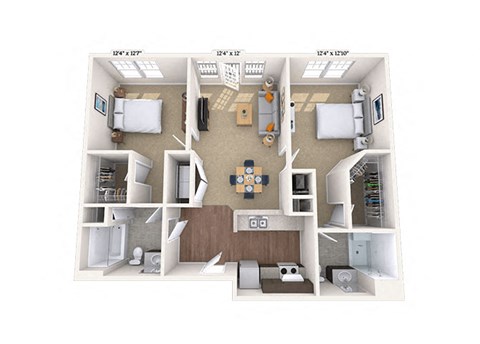 Floor plan for 2 beds, 2 baths, 1062 sqft