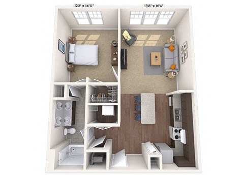 Floor plan for 1 bed, 1 bath, 792 sqft